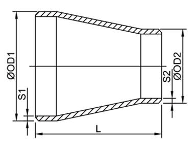 Concentric reducer dimension measurement diagram with large end diameter, small end diameter and overall length