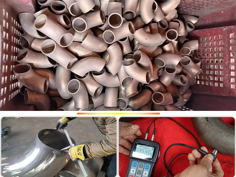 Quality inspection of copper nickel elbows with dimensional measurement and surface checking