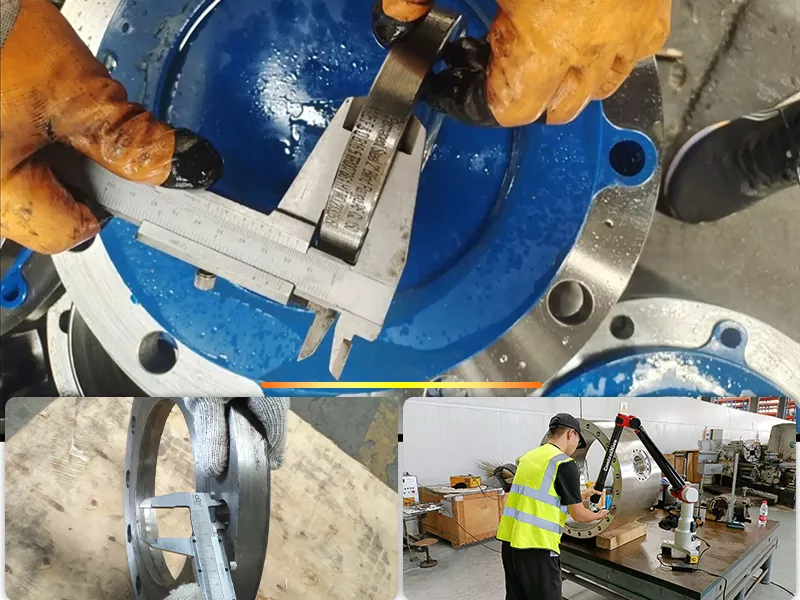Copper nickel flanges quality inspection showing material verification, dimensional inspection, surface inspection and mechanical testing