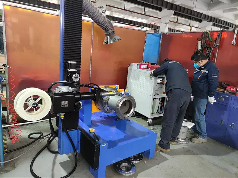 Copper nickel weld neck flanges during manufacturing and dimensional inspection at HC Aluminum