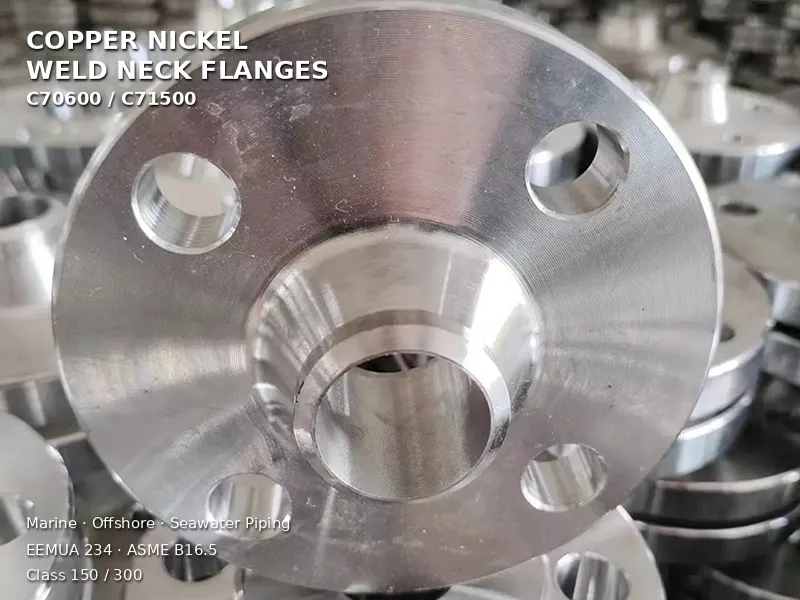 Copper nickel weld neck flange in C70600 and C71500 for marine and seawater piping