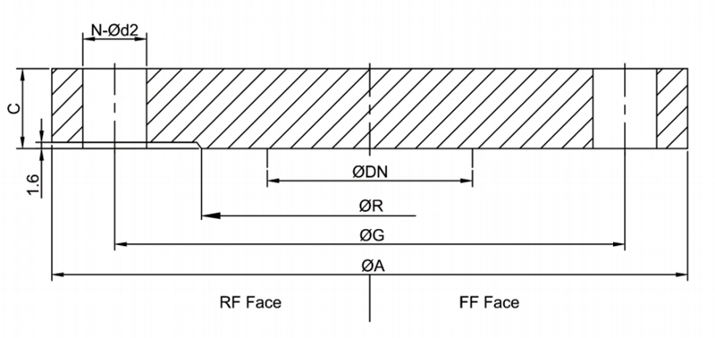 ASME B16.5 Copper Nickel Blind Flange dimensions drawing