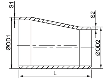 Eccentric reducer dimension measurement diagram with offset, end diameters and overall length
