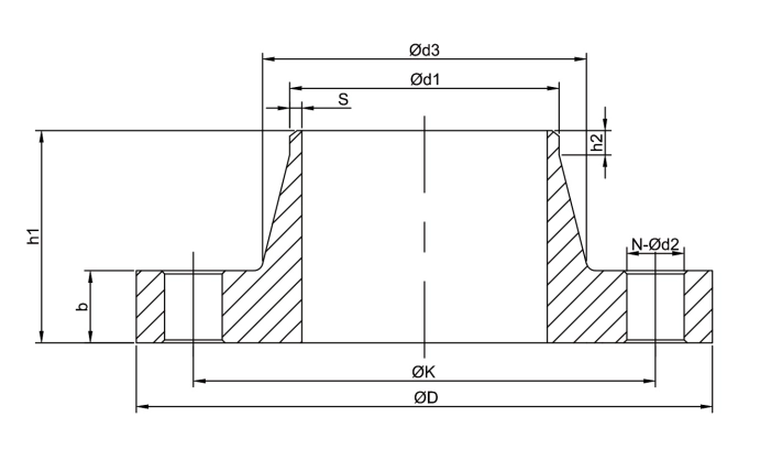 Dimensional drawing of copper nickel weld neck flanges according to EEMUA 234